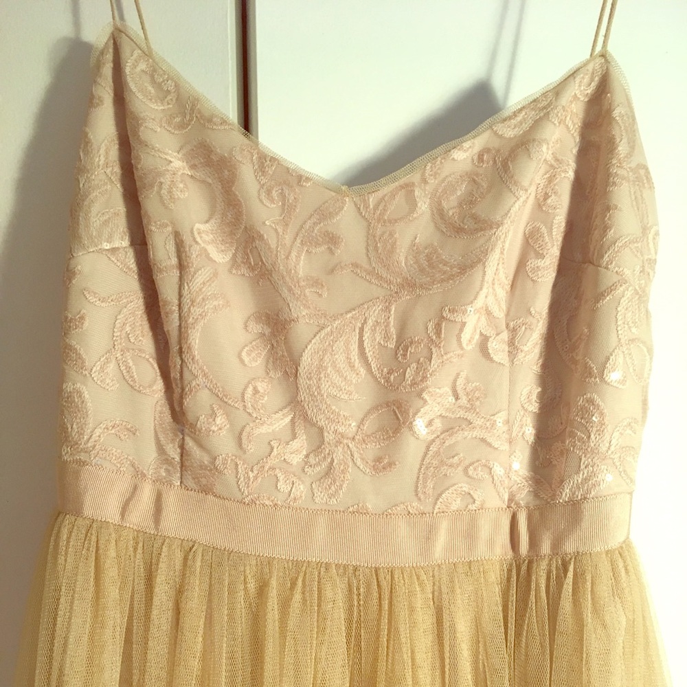 David’s Bridal Champagne Bridesmaid Dress